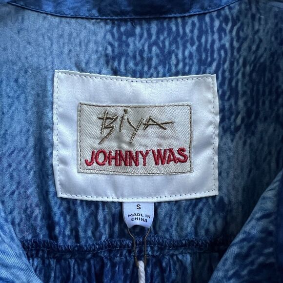 Johnny Was Sascha Silk Shirt Dress Tiered Sz S Long Slv Blue Paisley Spray - Picture 6 of 9